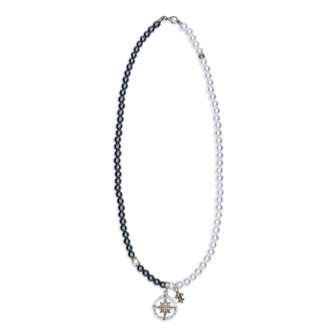 Collar Hombre Mazar de Plata 925, perlas de agua dulce y hematites