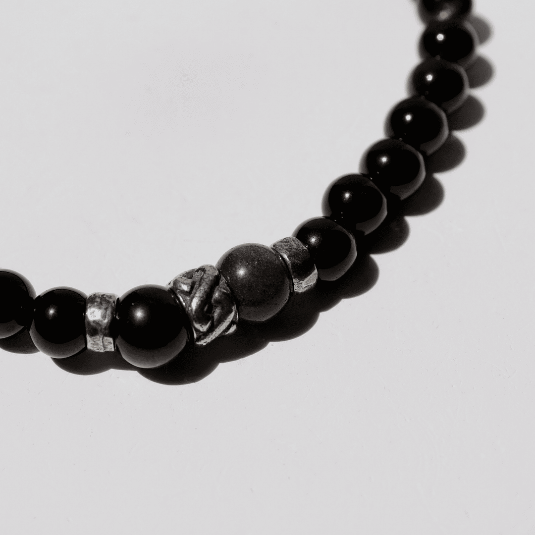 Pulsera de bolas de hombre Hisui de obisidiana y plata 925