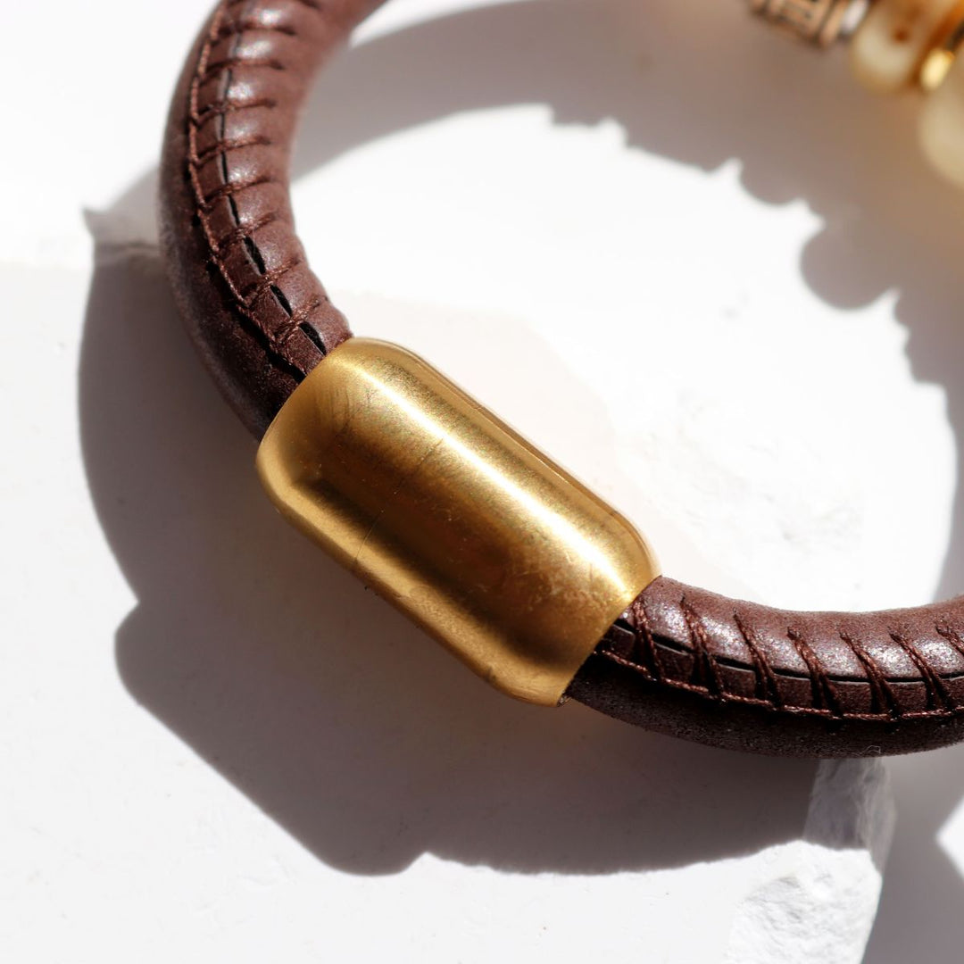 Pulsera mujer Jessie de cuero con resinas marrón y beige