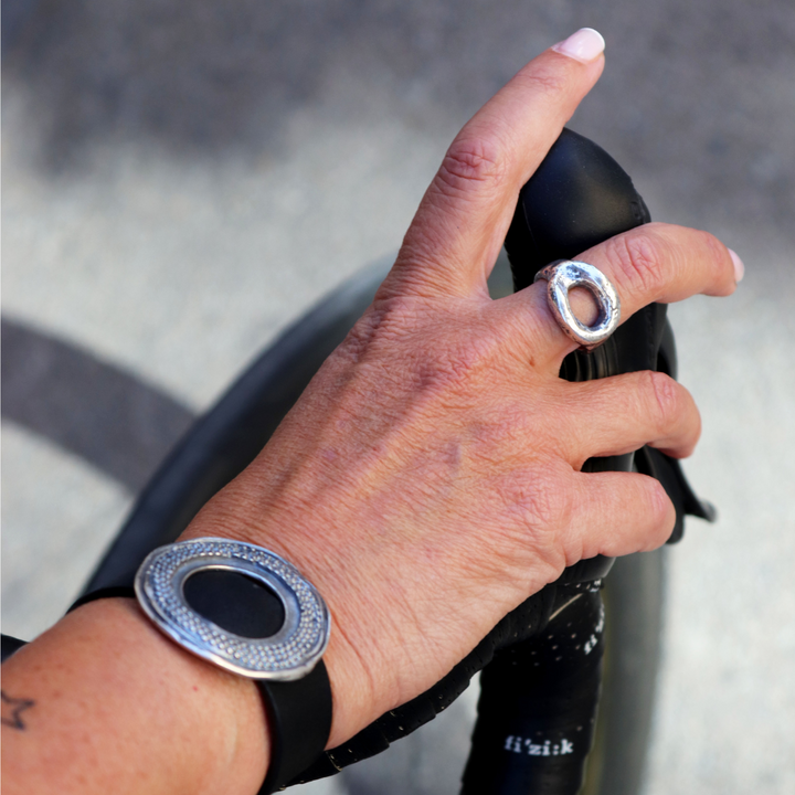 Tetsu women's leather bracelet with 925 silver circle