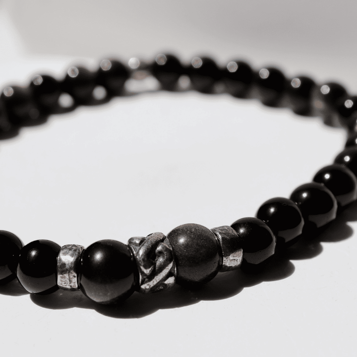 Pulsera de bolas de hombre Hisui de obisidiana y plata 925