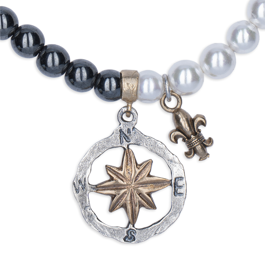 Collar Hombre Mazar de Plata 925, perlas de agua dulce y hematites