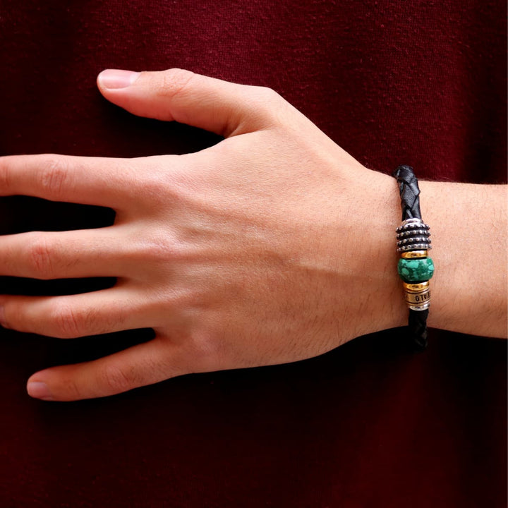 Hardys men's leather bracelet with green resin