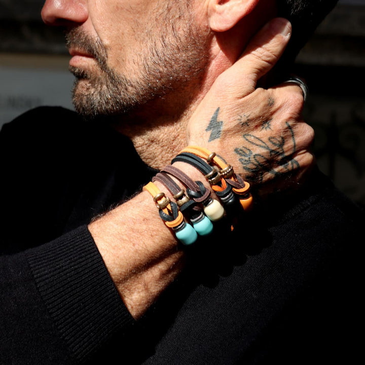 Pulsera Miksa con Plata 925, cuero y bronce