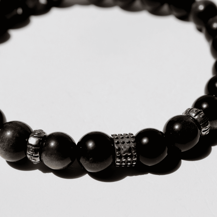 Pulsera de bolas de hombre Gekko de obisidiana y plata 925