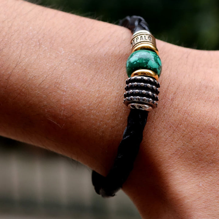 Hardys men's leather bracelet with green resin