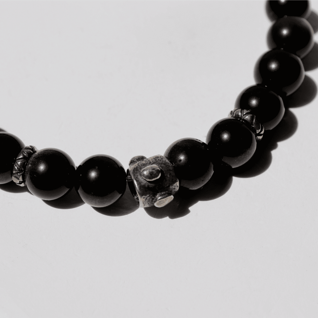 Pulsera de bolas de hombre Zankoku de obisidiana y plata 925