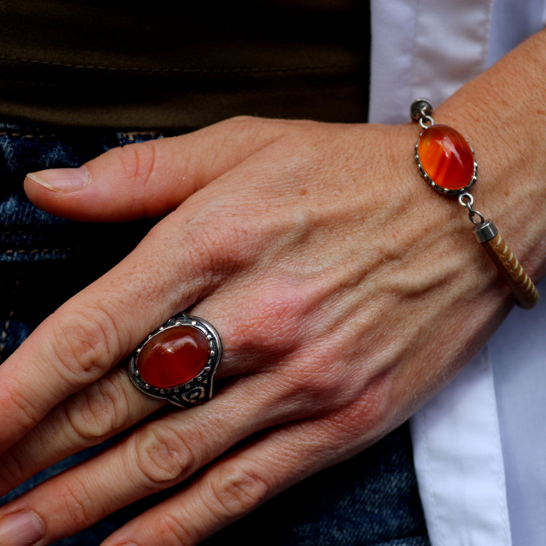 Anillo Mujer Rin de plata 925 y cornalina