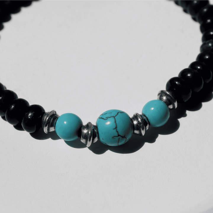 Pulsera de bolas hombre Soryu de lapizlázuli y turquesa con piezas de plata 925