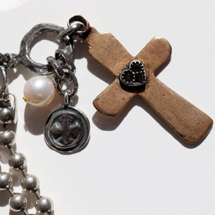 Pengah Women's Necklace in 925 Silver and Bronze Cross