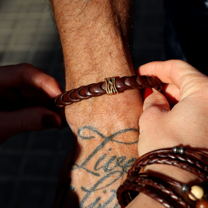 Pulsera Hombre Ziri de Plata 925, cuero y bronce