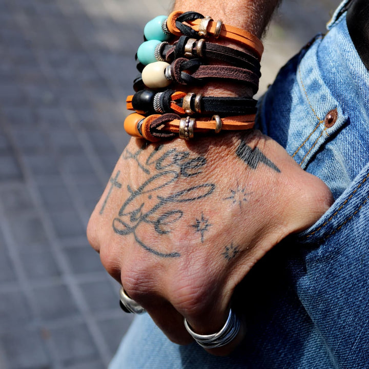 Pulsera Baraka con Plata 925, cuero y bronce