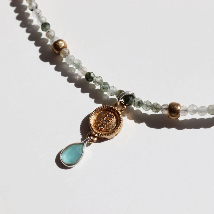 Collar Mujer Zylora de ágata verde y plata 925