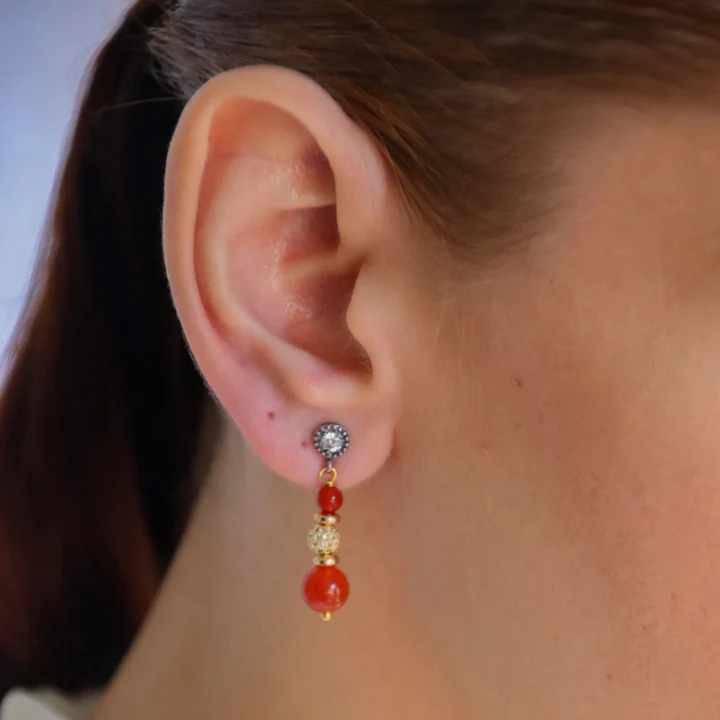 Pendientes Mujer Mina de bronce, cornalina y circonitas