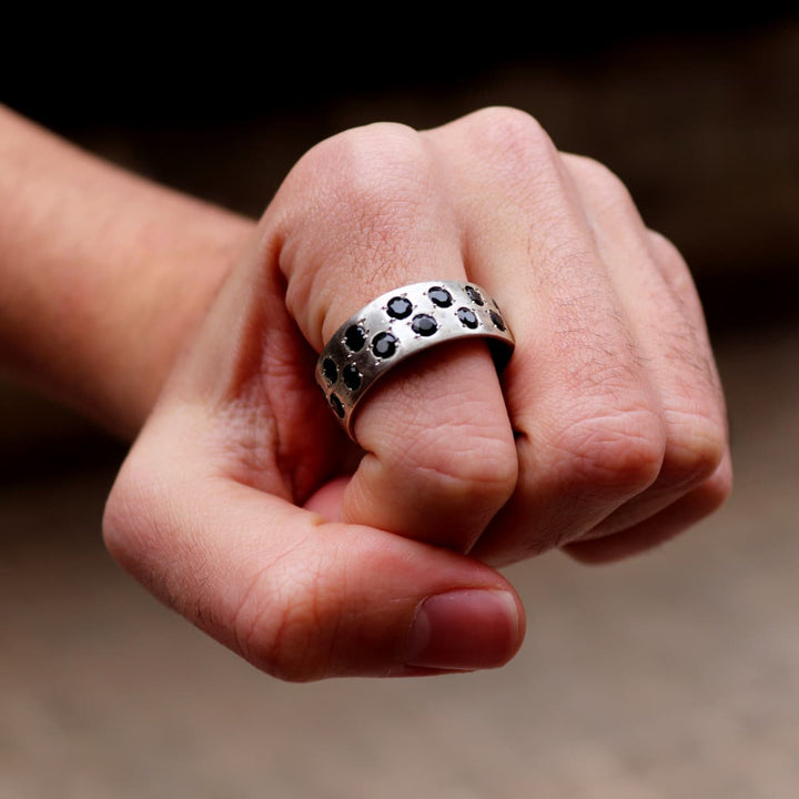 Men's Illedo ring in 925 silver and black cubic zirconia