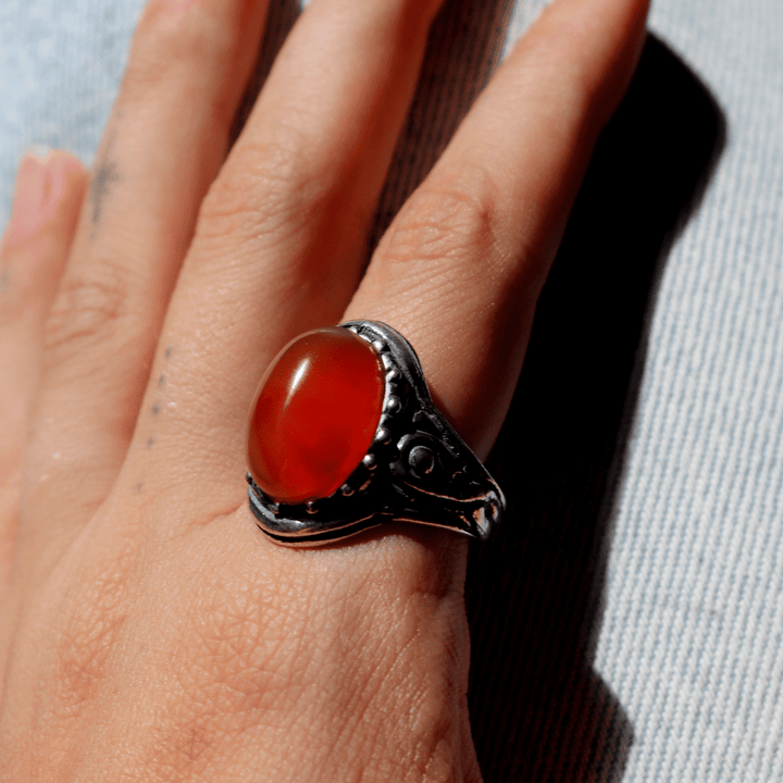 Damen Rheinring aus 925 Silber und Karneol