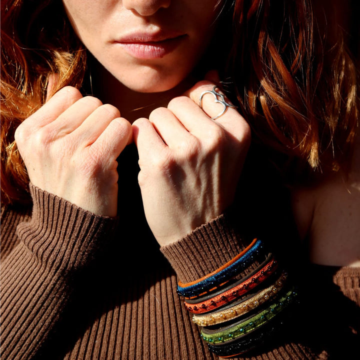 Pulsera Mujer Zagora con Plata 925, cuero y terciopelo de perlas