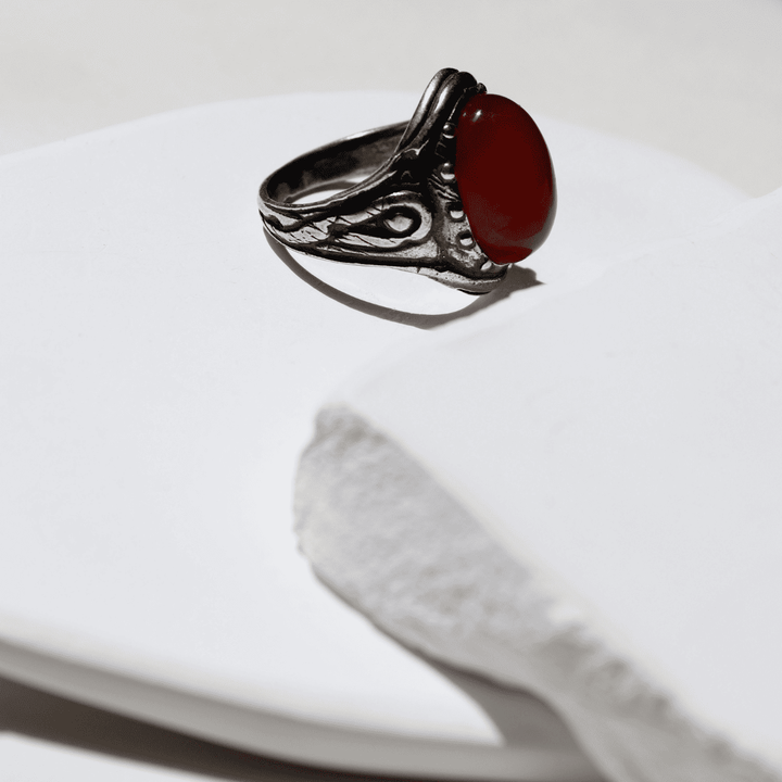 Damen Rheinring aus 925 Silber und Karneol