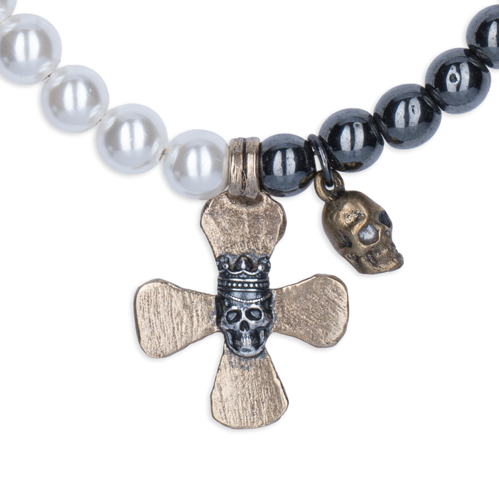 Collar Calavera Kasar de Plata 925, perlas de agua dulce y hematites