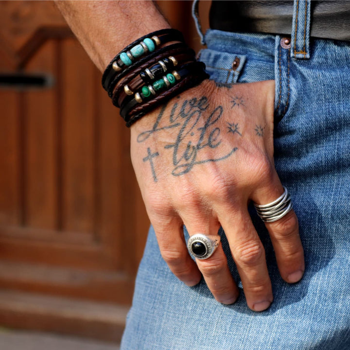 Pulsera Nadir de Plata 925, cuero y bronce