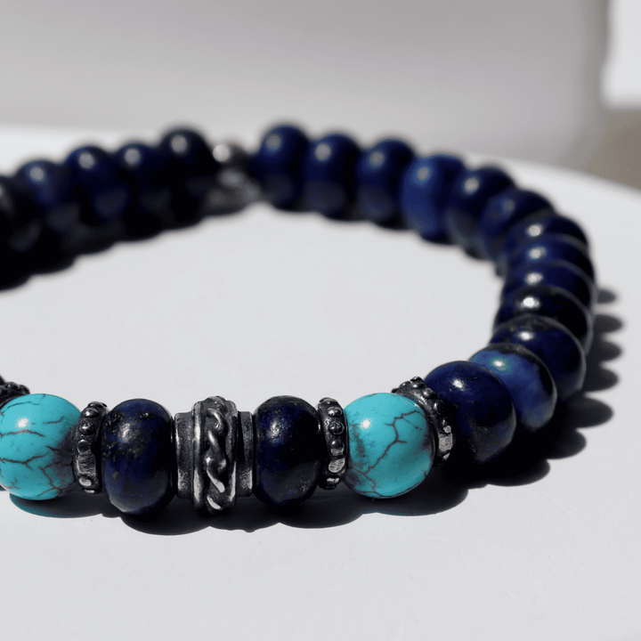 Pulsera de bolas Shoji para hombre de lapizlázuli y turquesa con piezas de plata 925