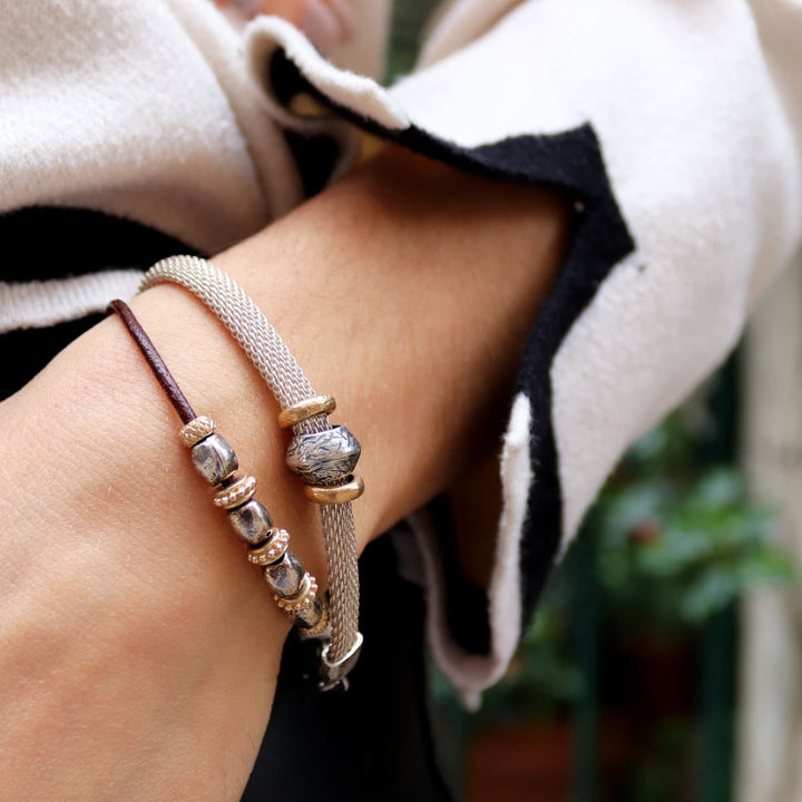 Pulsera Mujer Kori de malla de plata 925 y piezas de plata y bronce