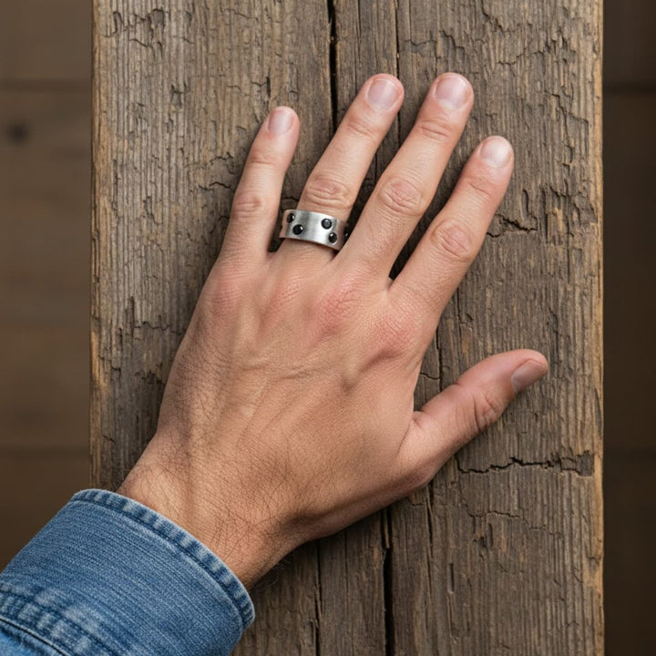 Men's Illedo ring in 925 silver and black cubic zirconia
