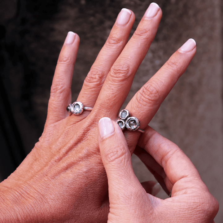 Shinkai Damenring in 925 Silber mit Aquamarin und Olivin