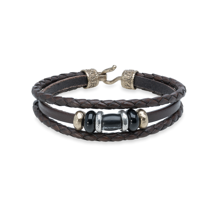 Pulsera Nadir de Plata 925, cuero y bronce