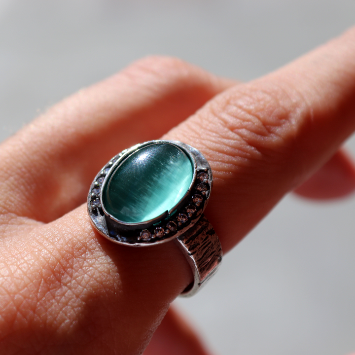 Meikai Damenring aus 925er Silber und türkisfarbenem Stein 