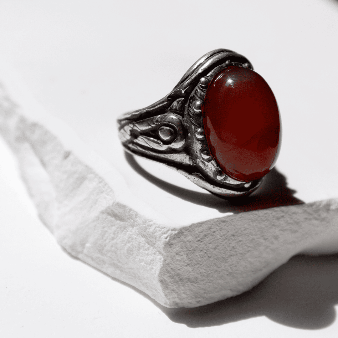 Damen Rheinring aus 925 Silber und Karneol