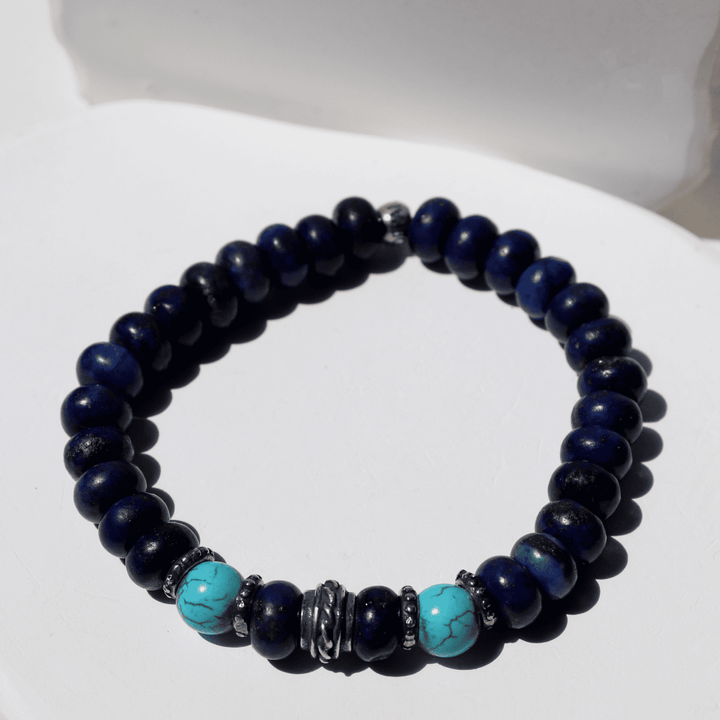 Pulsera de bolas Shoji para hombre de lapizlázuli y turquesa con piezas de plata 925