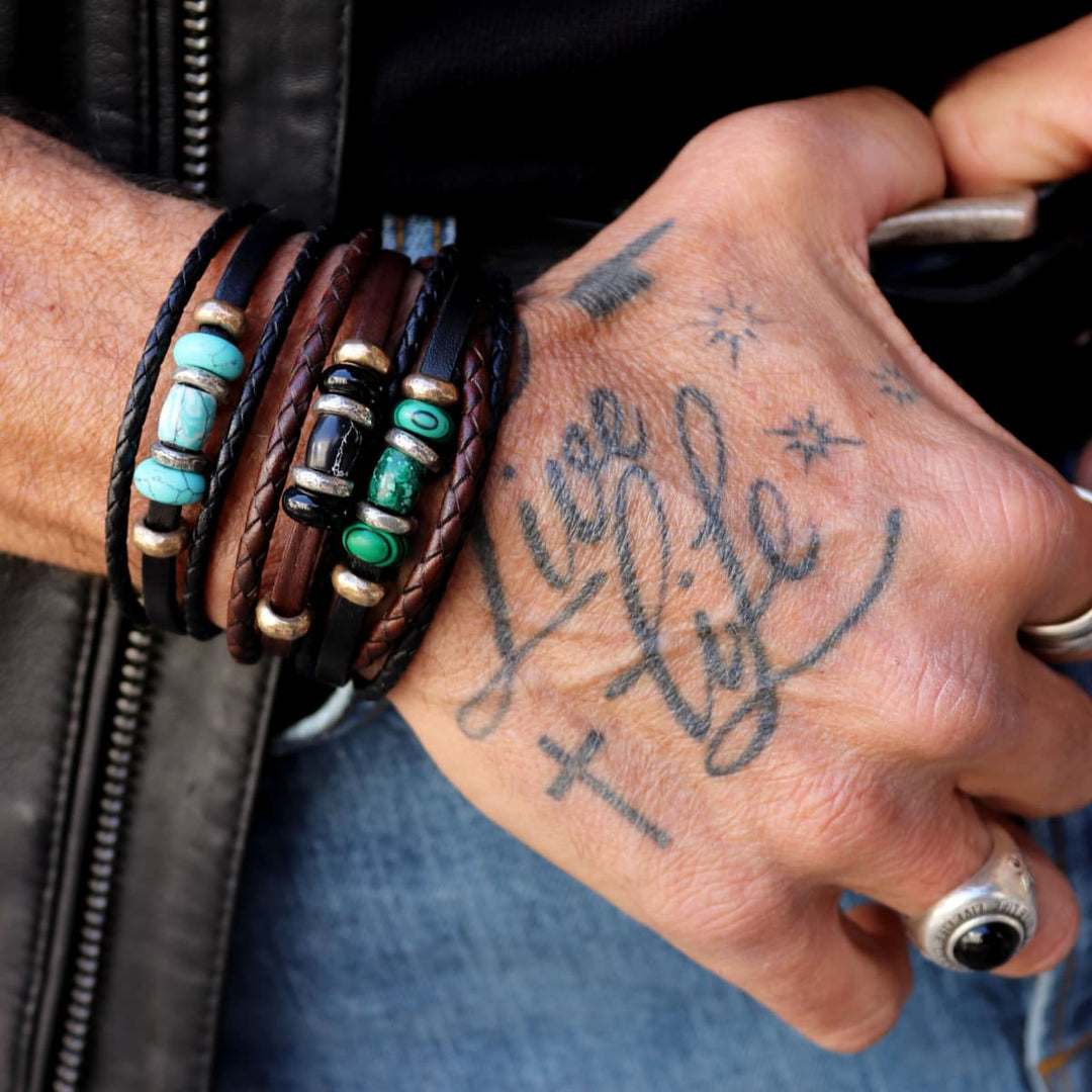 Pulsera Suhail de Plata 925, cuero y bronce