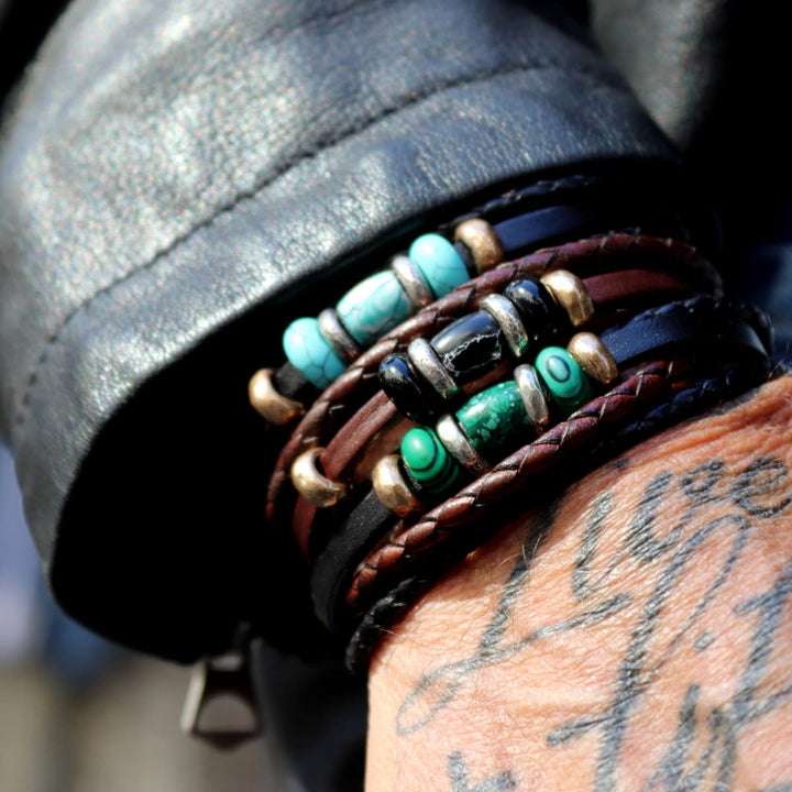 Pulsera Suhail de Plata 925, cuero y bronce