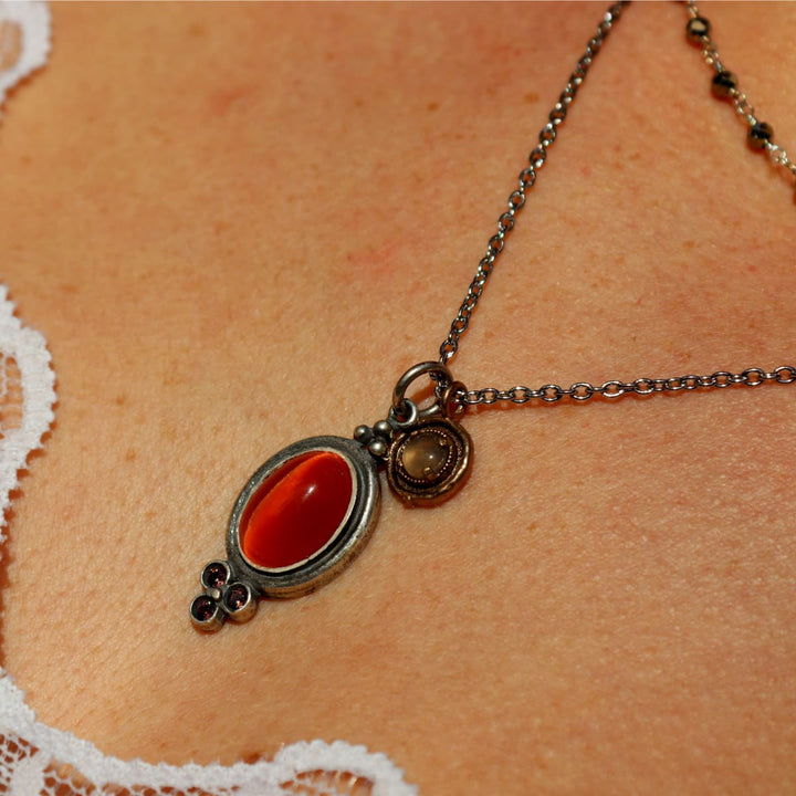 Collar Mujer Comino de Plata 925 con carnesian y circonitas brown