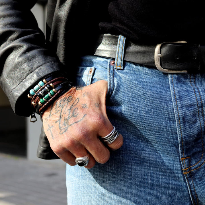 Pulsera Nadir de Plata 925, cuero y bronce