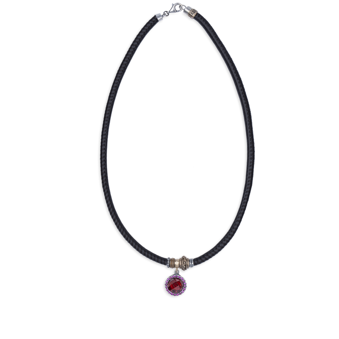 Collar Mujer Sienna de Plata 925 con circonitas granate cuero