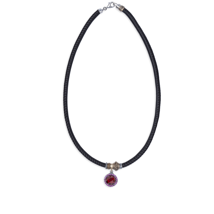 Collar Mujer Sienna de Plata 925 con circonitas granate cuero