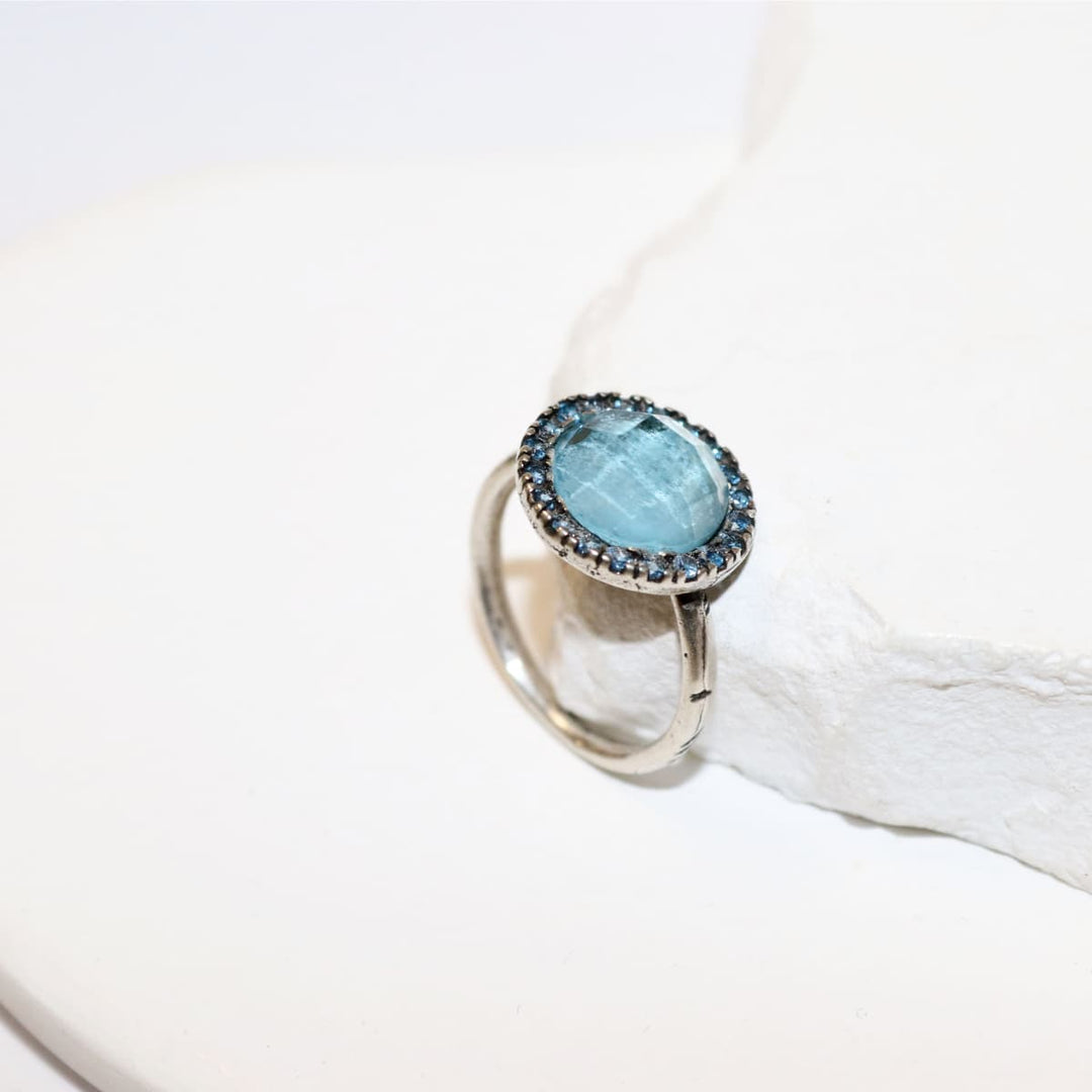 Anillo Mujer Bruma de Plata 925 con circonitas aguamarina