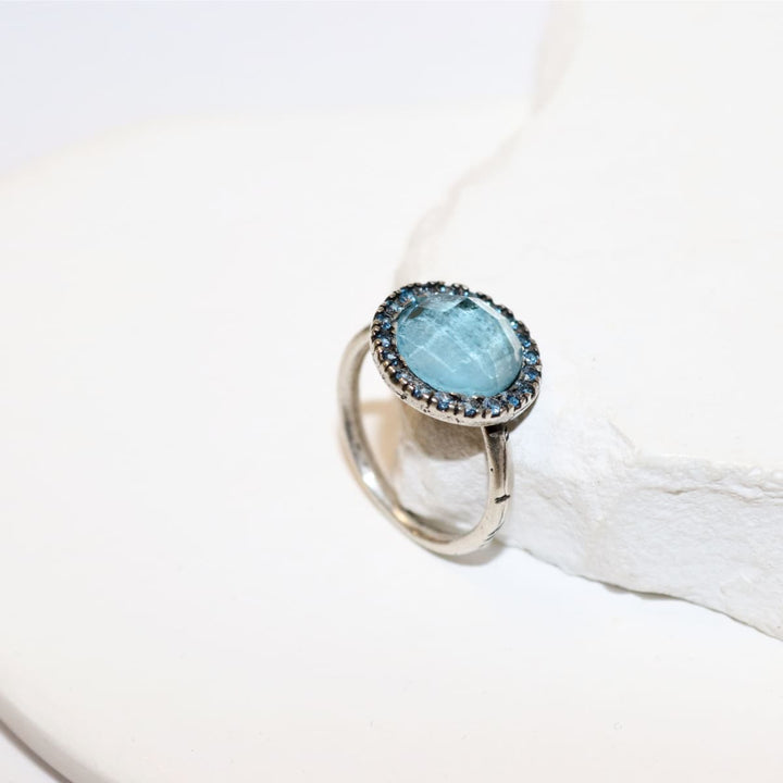 Anillo Mujer Bruma de Plata 925 con circonitas aguamarina