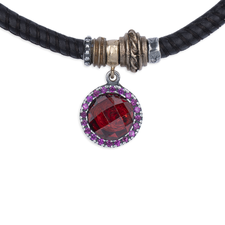 Collar Mujer Sienna de Plata 925 con circonitas granate cuero