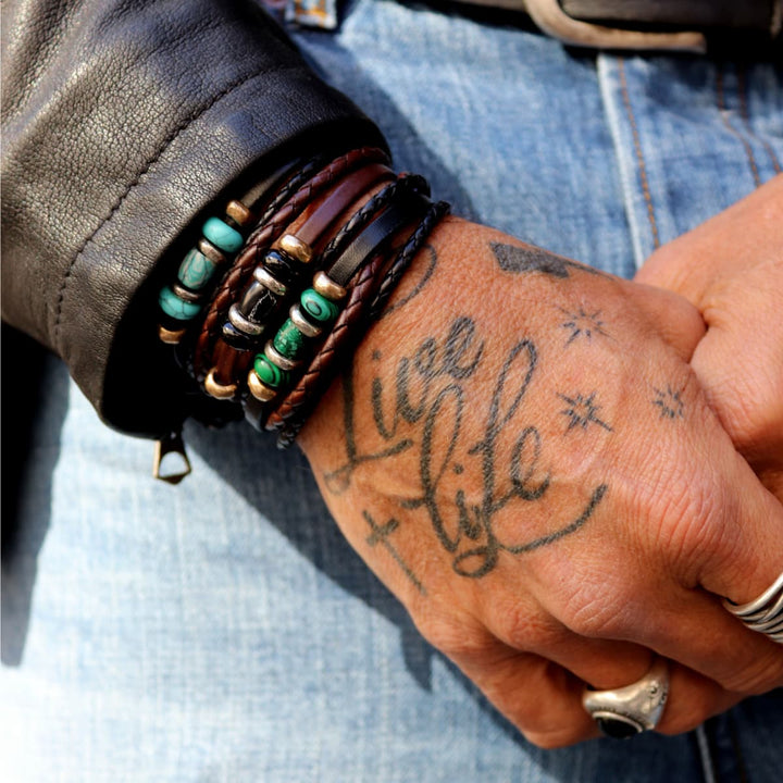 Pulsera Suhail de Plata 925, cuero y bronce