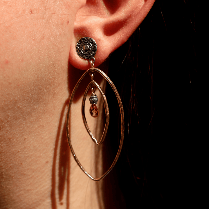 Pendientes Mujer Dayen Plata 925, Bronce y cuarzo fumé