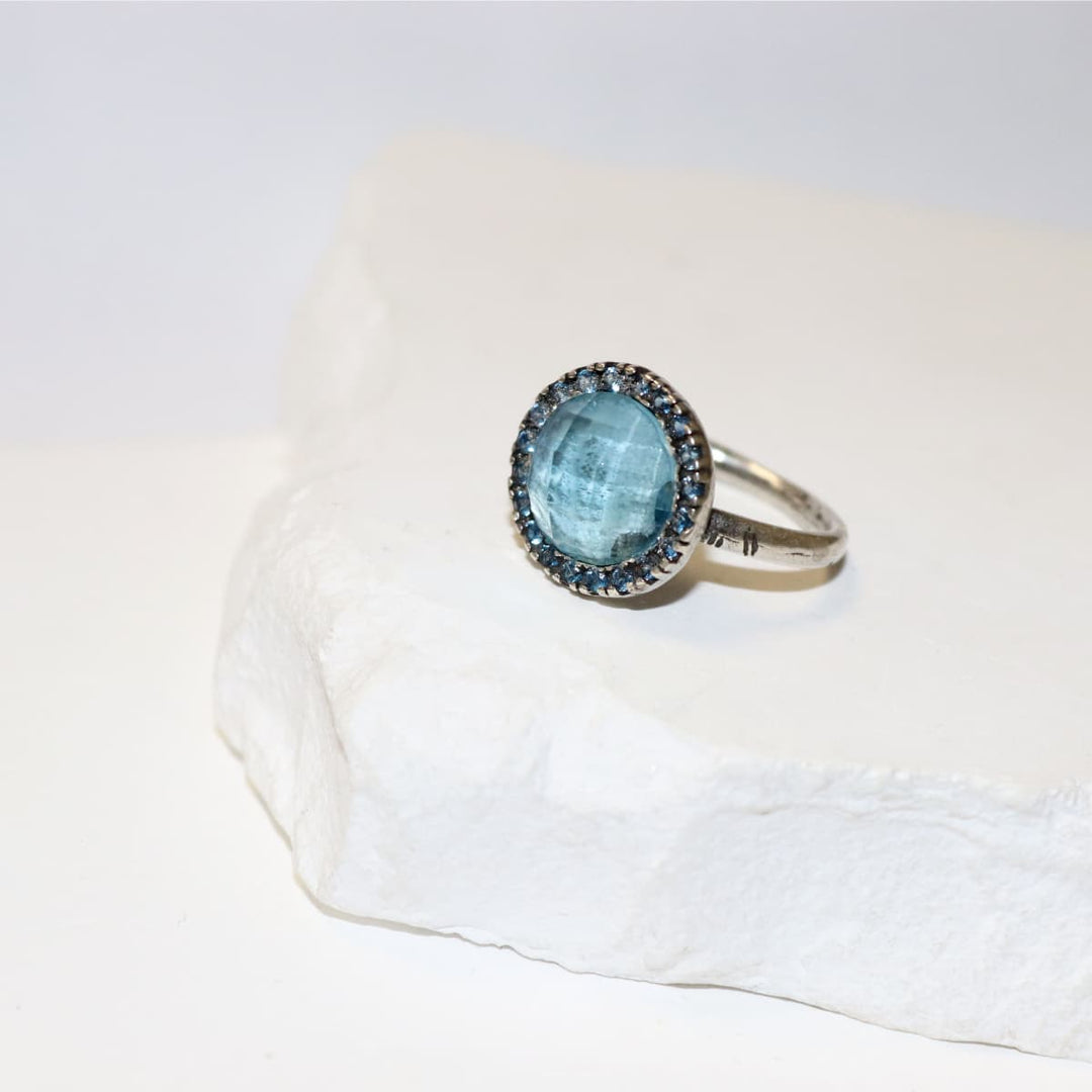 Anillo Mujer Bruma de Plata 925 con circonitas aguamarina