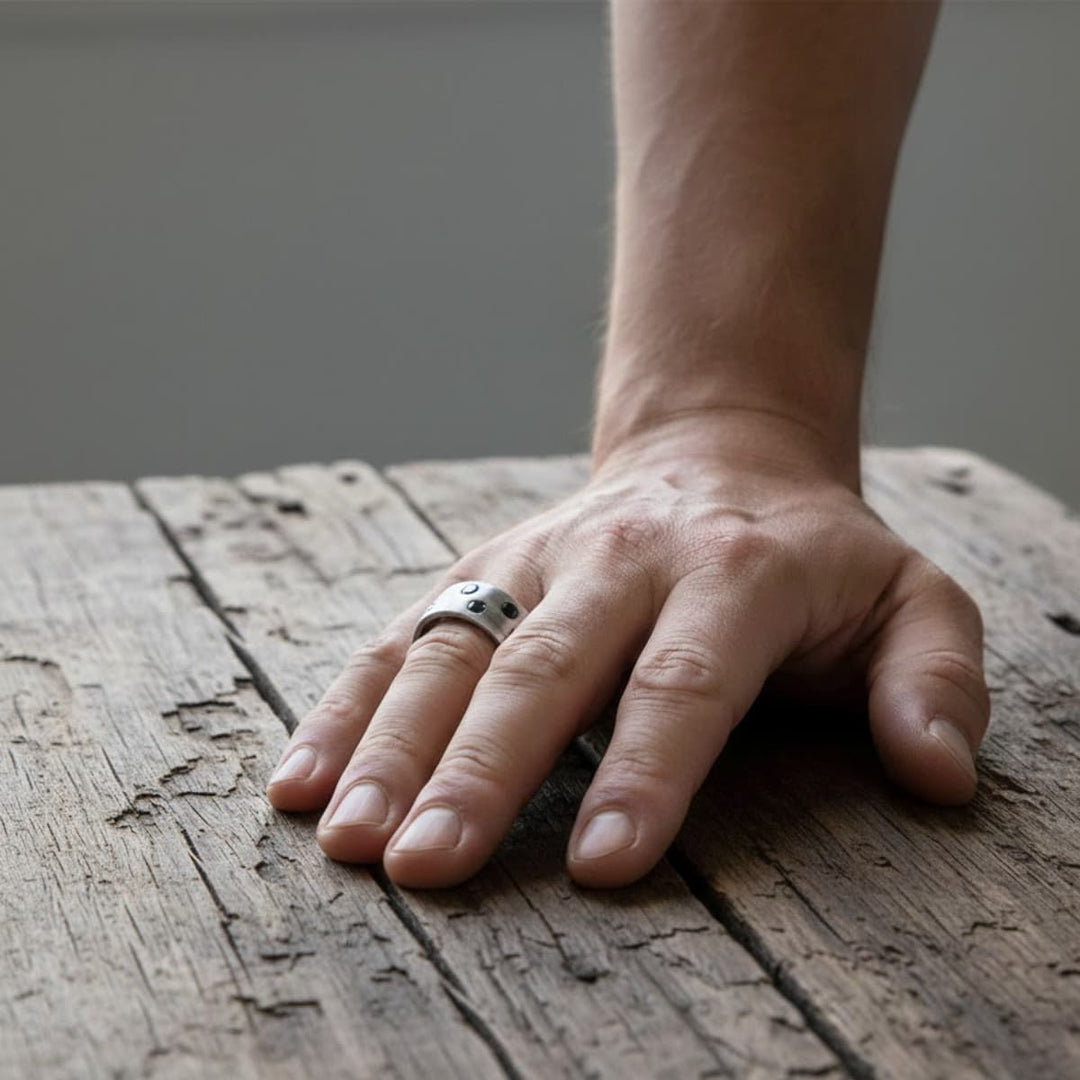 Men's Illedo ring in 925 silver and black cubic zirconia