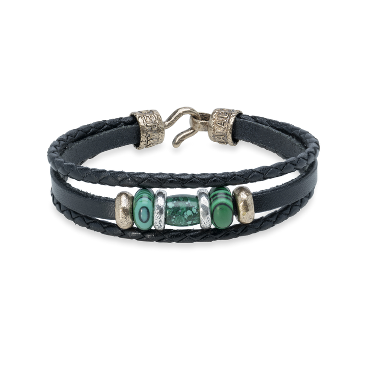 Pulsera Suhail de Plata 925, cuero y bronce