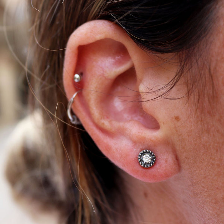 Tsuyu women's circular earrings made of 925 silver and white zirconia