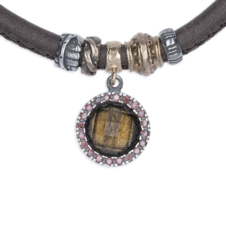 Collar Mujer Sahara de Plata 925 con circonitas cuarzo fumé cuero
