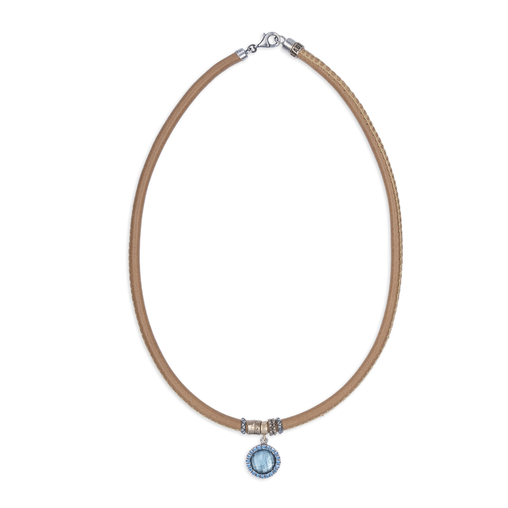 Collar Mujer Bruma de Plata 925 con circonitas aguamarina cuero