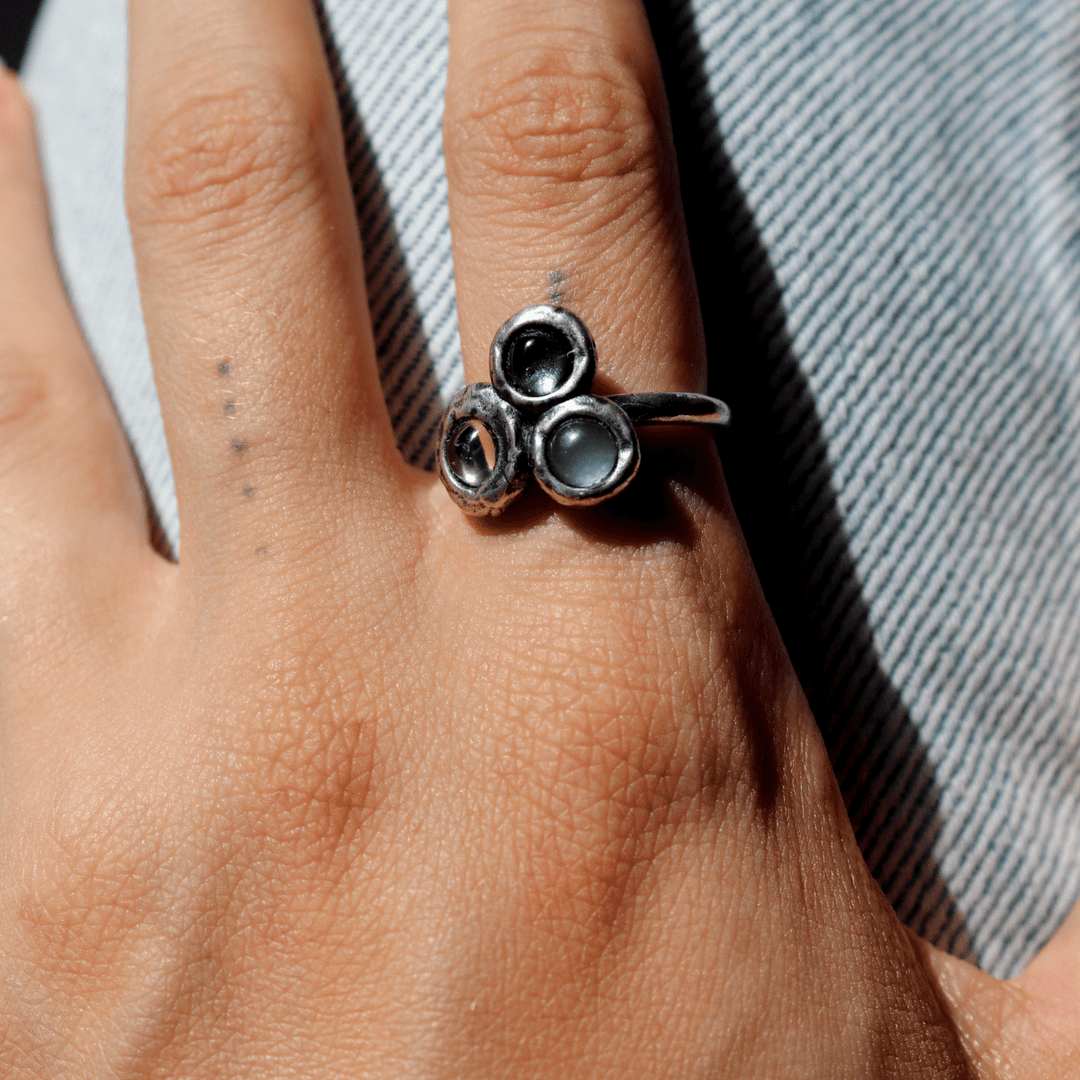 Kaiko Damenring in 925 Silber mit Aquamarin, Grün und Olivin